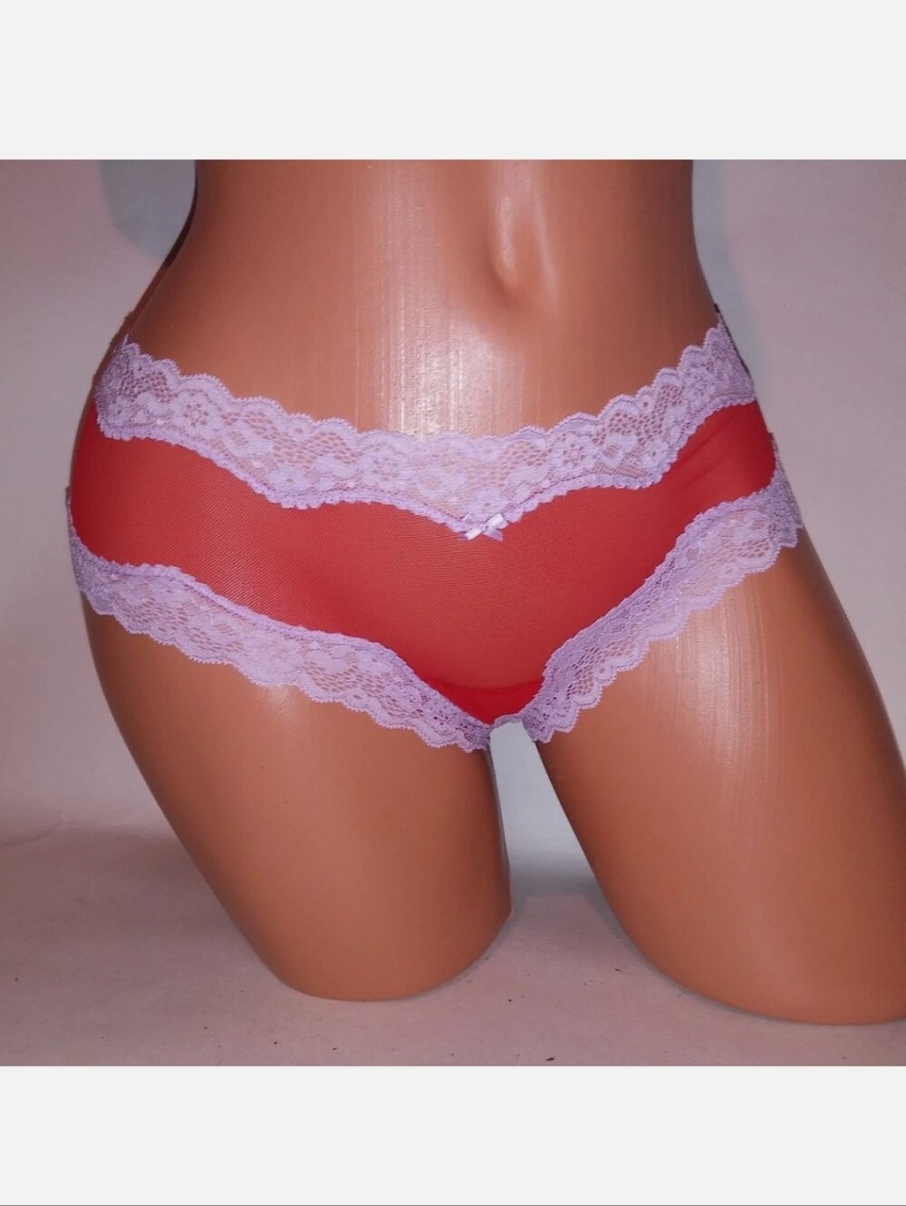 Victoria's secret very sexy tease Mesh Lace trim Cheeky panty RED LILAC XSMALL